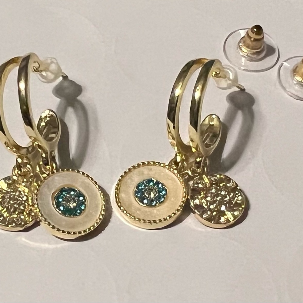New Boho Gold tone & Blue  Hoop Earrings #240 - Picture 2 of 2